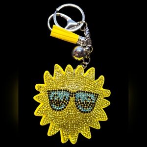 Yellow Sun Bag Charm Keychain with Blue Accents